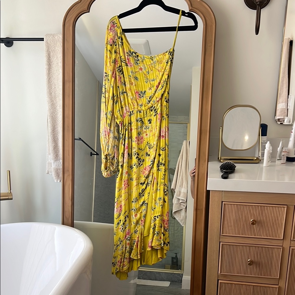 HEMANT & NANDITA Asymmetrical Yellow Floral Dress